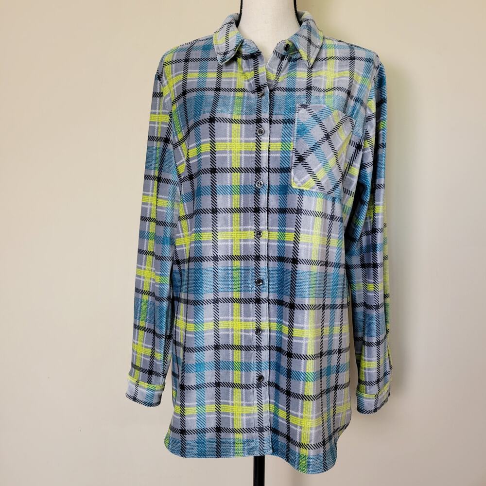 Susan Graver Weekend Sz M Button Front Long Sleeve Shirt Shacket Jacket Cardigan